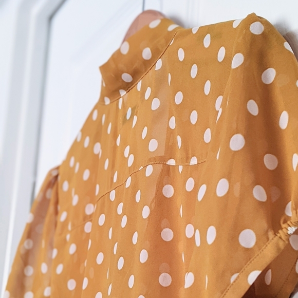 Anthro Style Marie Lund Mustard Polka Dot Blouse w Tie. Size Medium or EUR 40. - Picture 3 of 12